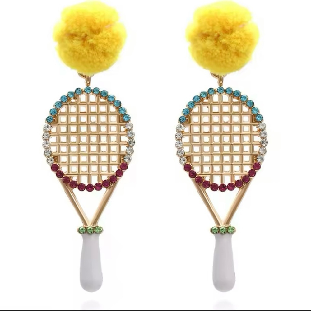 Creative Tennis Racket Statement Earrings 2021 New Woman Trend Hairball